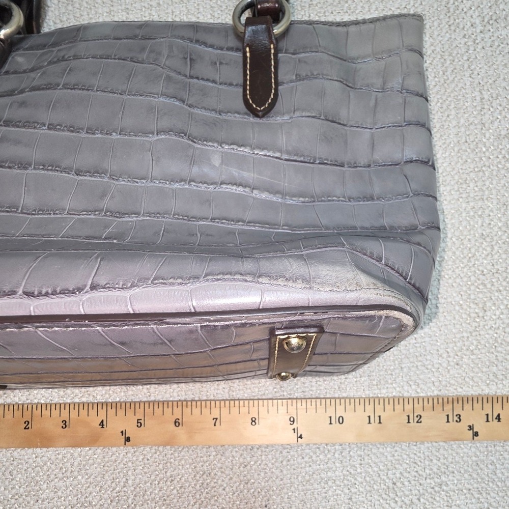 Dooney & Bourke Grey Croc Embossed Leather Tote Bag Brown Braided Handles Large - Picture 4 of 12